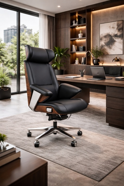 Fotel biurowy COMANDOR czarny skóra naturalna