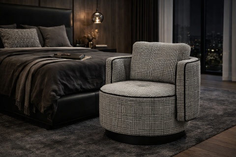 Fotel obrotowy TONDO pepitka biało-czarna