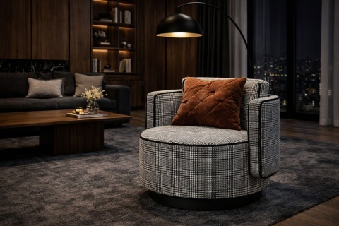 Fotel obrotowy TONDO pepitka biało-czarna