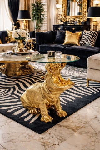 KARE stolik kawowy/pomocniczy HIPPO 48 cm złoty, szklany blat