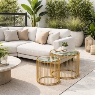 KARE zestaw stolików kawowych/tarasowych WIRE mosiądz