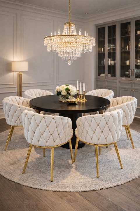 Krzesło TRESSE beżowe - welur, podstawa złota