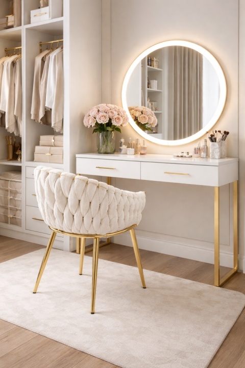 Krzesło TRESSE beżowe - welur, podstawa złota