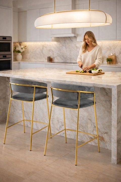 Krzesło barowe hoker MARGO 65 ciemny szary - welur, podstawa złota