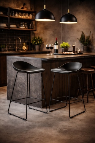 Krzesło barowe hoker ROLF czarne 66 cm - polipropylen, metal