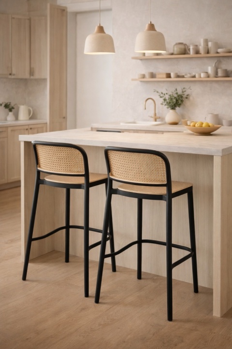 Krzesło barowe hoker WICKY ażurowe czarne boho