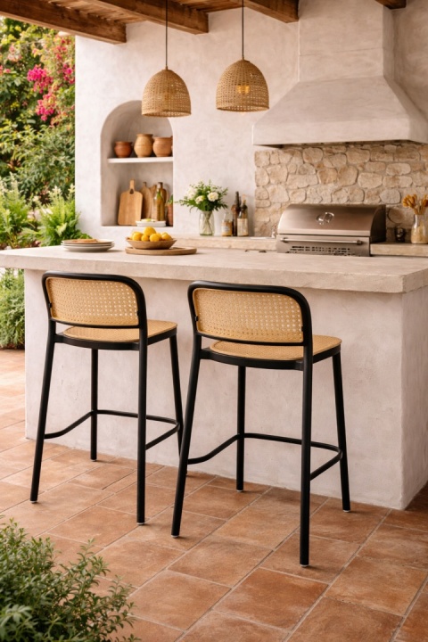 Krzesło barowe hoker WICKY ażurowe czarne boho