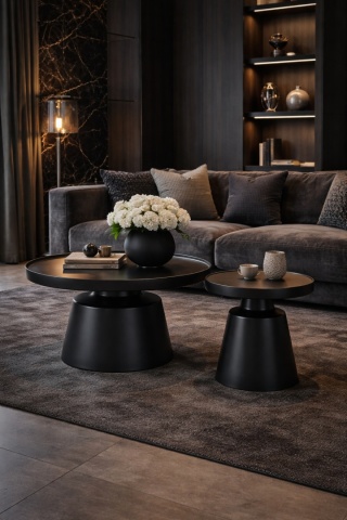 Zestaw stolików ROOK 70 cm + 50 cm czarny metal