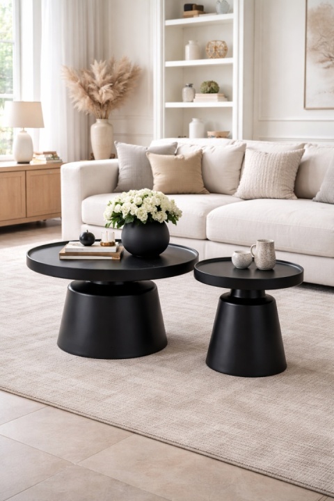 Zestaw stolików ROOK 70 cm + 50 cm czarny metal