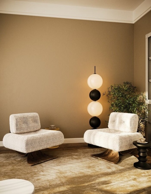 LAMPA PODŁOGOWA TAMA, biało - czarna, nowoczesne kule