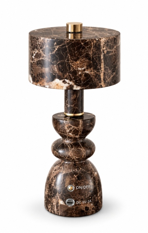 LIA BROWN MARBLE – bezprzewodowa lampa stołowa z naturalnego marmuru LED